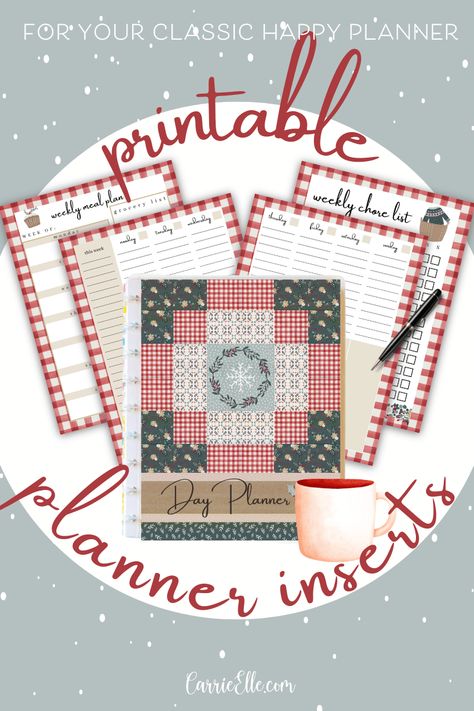 Free Printable Inserts for the Classic Happy Planner - Farmhouse Christmas - Carrie Elle Meal Planning Printable Grocery Lists, Happy Planner Christmas, Happy Planner Free Printable, Meal Planning Printable Weekly, Free Printables Organization, Happy Planner Layout, Classic Happy Planner, Meal Planning Printable, Planner Inserts Printable