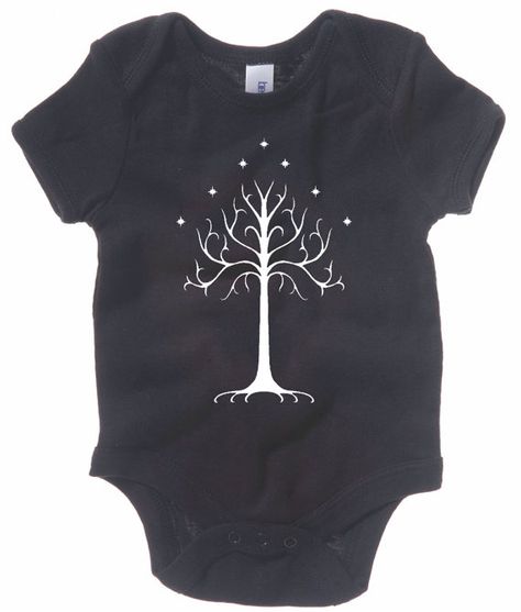 Baby creepers are made of soft, durable,100% ring spun cotton. Items generally ship in one business day via USPS first class mail which takes 2 to Lord Of The Rings Baby, Baby Clothes Onesies, White Tree Of Gondor, Tree Of Gondor, Nerd Baby, Geek Baby, Tall Trees, Wishes For Baby, White Tree