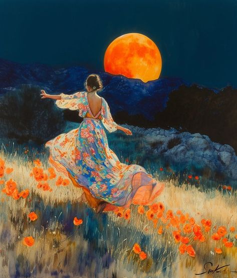 Woman In A Field, Camera Cutout, Field Of Poppies, Painting Of A Woman, Arte Inspo, Ethereal Art, Dreamy Art, Alam Yang Indah, Solar Eclipse