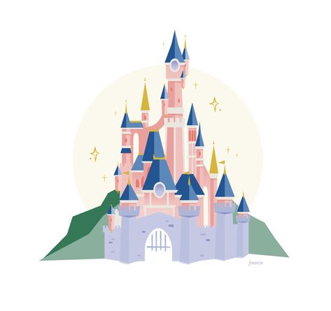 Cinderella Castle by Kelly McMahon Disney Castle Drawing, Drawing Ideas Disney, Chateau Disney, Disneyland Paris Castle, Castle Cartoon, Paris Drawing, Disney World Castle, Disney Castles, Castle Illustration