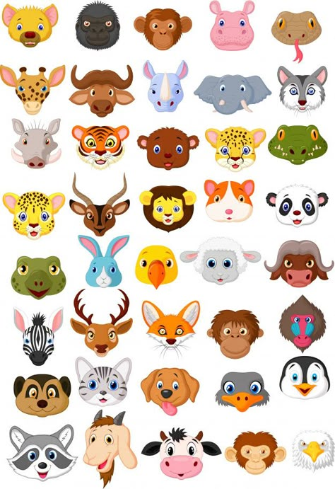 Ensemble De Collection Tête D'animal De ... | Premium Vector #Freepik #vector #icone Starověký Egypt, Animal Head, Cartoon Faces, Cute Cartoon Animals, Banner Printing, Animal Heads, Finger Puppets, Cute Animal Videos, Animal Faces