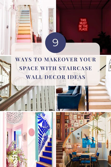 Create a colorful eclectic home by adding some life to your stairway area. Building your dream space can require some extensive research for the best ideas, so start with these spring decorating ideas for the home. Even if it's hanging a small-scale gallery wall or adding in some colorful home decor, these interior home design ideas are easier than you may initially think. #homedecor #wallart #staircase #walldecor Small Staircase Ideas Decor, Eclectic Staircase, Stairwell Wall Ideas, Colorful Staircase, Staircase Wall Decor Ideas, Stairway Wall Art, Colorful Eclectic Home, Interior Home Design Ideas, Stairway Wall