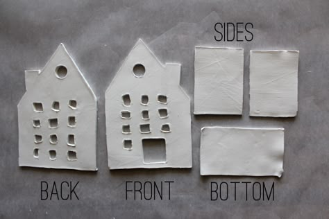 Turning It Home: DIY Clay Houses Oven Bake Clay Ideas Aesthetic, Diy Ceramic House, Paper Clay Houses Diy, Clay House Ornaments, Air Dry Clay Houses, Ceramic House Template, Clay Houses Diy, Diy Christmas Village Houses Clay, Diy Clay House Candle Holders