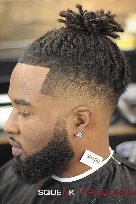 Fade With Twists, Frizzy Haircut, Man Ponytail, Braids With Fade, Black Haircut, Dread Hairstyles For Men, Drop Fade Haircut, Black Hair Cuts, Black Hair Growth