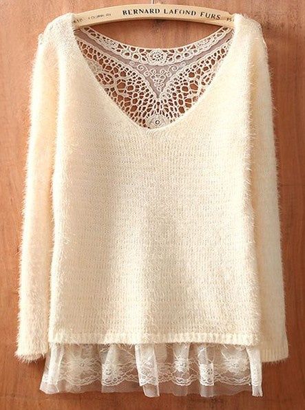 Hollow Sweater, Detail Couture, Diy Vetement, Old Sweater, Frou Frou, Lace Sweater, Summer 2014, Upcycle Clothes, Long Sleeve Lace