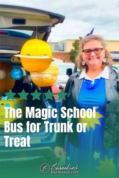 Laura dressed as Ms. Frizzle for Trunk or Treat at Halloween Miss Frizzle Trunk Or Treat, Mrs Frizzle Trunk Or Treat, Magic School Bus Trunk Or Treat Ideas, Trunk Or Treat Magic School Bus, Magic School Bus Trunk Or Treat, Mrs Frizzle, Gifted Classroom, Miss Frizzle, Trunk Or Treat Ideas