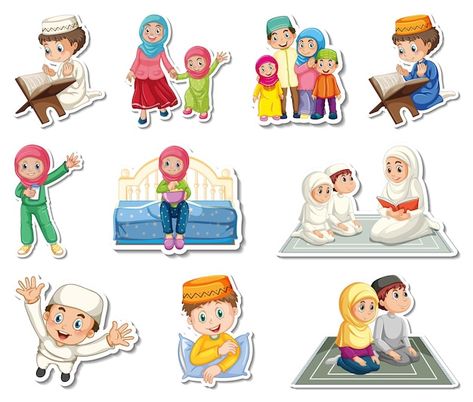 Cartoon Islamic, Muslim Cartoon, Islamic Kids Activities, Eid Stickers, Islamic Cartoon, Hijab Cartoon, Cartoon People, Religious Symbols, Kids Clipart