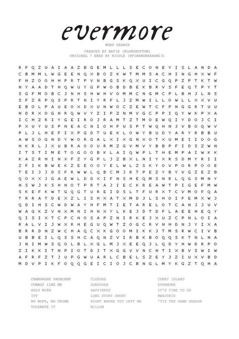 Evermore Word Search, Taylor Swift Things To Do, Taylor Swift Worksheet, Taylor Swift Trivia Printable, Taylor Swift Taylor Swift Era, Taylor Swift Word Search, Crafts Taylor Swift, Taylor Swift Activities, Taylor Swift Words