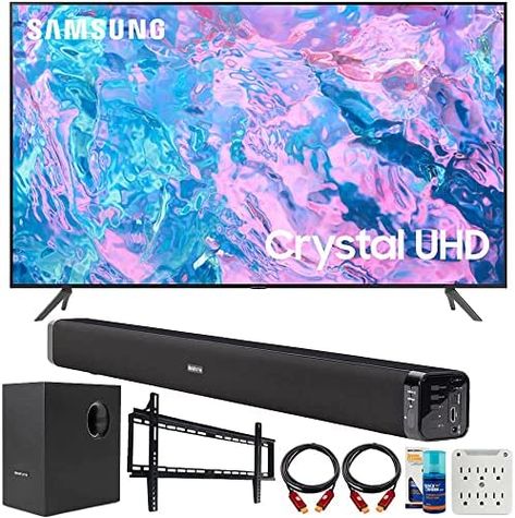 SAMSUNG UN58CU7000 58 inch Crystal UHD 4K Smart TV Bundle with Deco Gear Home Theater Soundbar with Subwoofer, Wall Mount Accessory Kit, 6FT 4K HDMI 2.0 Cables and More (2023 Model) Check more at https://us.productsoffer.in/samsung-un58cu7000-58-inch-crystal-uhd-4k-smart-tv-bundle-with-deco-gear-home-theater-soundbar-with-subwoofer-wall-mount-accessory-kit-6ft-4k-hdmi-2-0-cables-and-more-2023-model/ 58 Inch Tv On Wall, Tv On Wall, Sony Lens, Roku Streaming Stick, Tv Wall Mount Bracket, Subwoofer Speaker, Wall Mount Bracket, Lcd Tv, Wall Mounted Tv