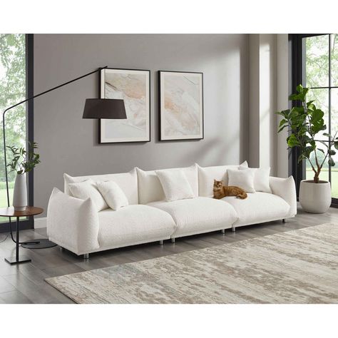 Amritha Minimore Modern Style 124.5" W Arm Sofa Sofa Review, Teen Bedding, Boucle Fabric, Chrome Metal, People Together, Living Room Furniture Sofas, Simple Lighting, Luxury Sofa, Upholstered Sofa