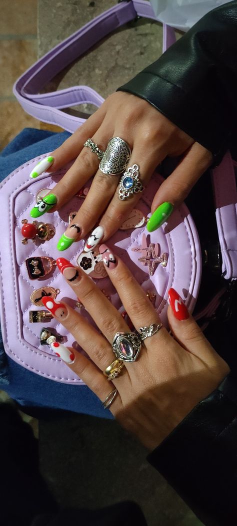 Mario And Luigi Nails, Mario Kart Nails, Super Mario Nails, Mario Nails, Nail Board, Nintendo World, Long Acrylic, Mario And Luigi, Mario Kart