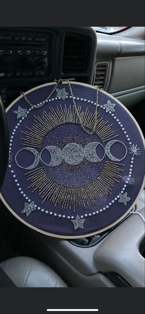 Celestial Beading, Eclipse Embroidery, Astronomy Crochet, Mystical Embroidery, Embroidery Celestial, Celestial Embroidery Pattern, Embroidered Moon, Astrology Embroidery, Moon Embroidery Pattern