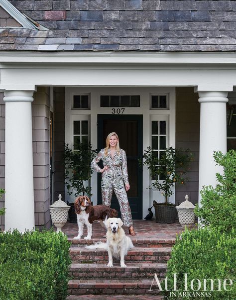 Staying in Character - At Home in Arkansas Cottage House Exteriors, Heather Chadduck, Earthy Interiors, House Brick, White Wicker Furniture, Coastal Traditional, Mountain Interiors, Blue Shutters, Classic House Design