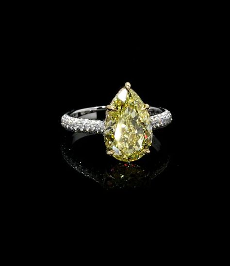 Ring Yellow Diamond, Yellow Diamond Ring, Yellow Diamond Rings, Yellow Gemstones, Pear Cut Diamond, Luxury Rings, Canary Yellow, White Gold Engagement, White Gold Engagement Rings