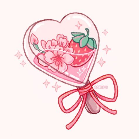 A sweet strawberry sakura ice pop! | Dani Pui | danipui.carrd.co | Redbubble Artist, Dani Pui | Easy Dinosaur Drawing, Cute Food Wallpaper, Strawberry Art, Art Style Challenge, Dinosaur Drawing, Pop Stickers, Ice Pop, Cute Food Drawings, Cute Food Art