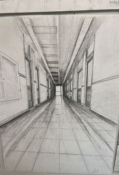 Selected by Jaiden and Drew as the best on the wall. Linear Perspective Art, Linear Perspective Drawing, Linear Perspective, 1 Point Perspective, One Point Perspective, Point Perspective, Perspective Art, Perspective Drawing, Visual Journal