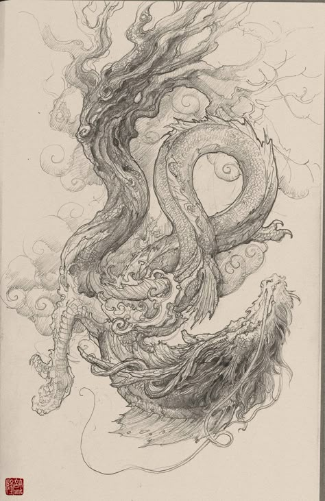 ArtStation - Chinese Dragon-sketch, Zhelong Xu Dragon Drawing Sketches, Japanese Dragon Drawing, Dragon Sketch, Japanese Dragon, Desenho Tattoo, Dragon Artwork, Dragon Drawing, Chinese Dragon, Ink Illustrations