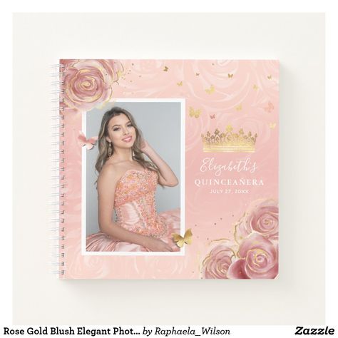 Creative Guest Book Ideas, Cinderella Baby Shower, Quinceanera Guest Book, Creative Guest Book, Rose Notebook, Rose Gold Quinceanera, Butterfly Confetti, 16 Gifts, Quinceanera Theme