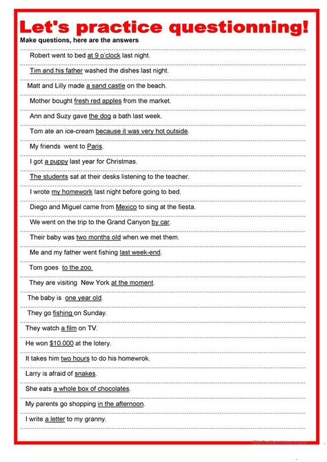 Let's practice questionning - English ESL Worksheets for distance learning and physical classrooms Speaking Activities English, English Grammar Exercises, Practice English, English Teaching Materials, English Speaking Practice, Grammar Exercises, English Exercises, Stunning Nails, English Grammar Worksheets