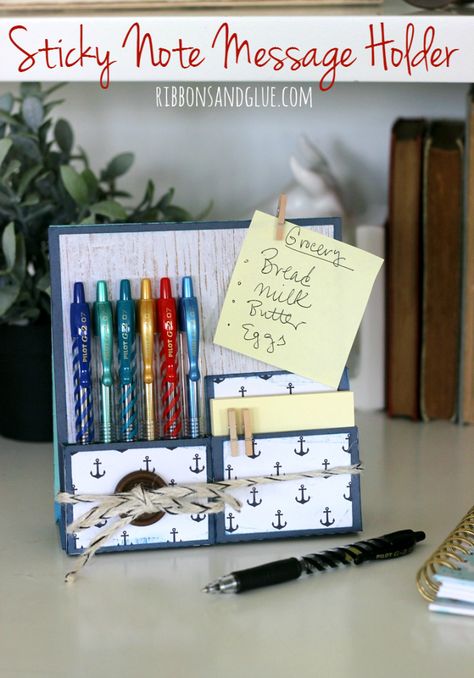 G2 Pens, Pilot G2 Pens, Post It Holder, Pens Cute, Cute Desktop, Post It Note Holders, Stampin Up Project, Crafty Gifts, Craft Show Ideas