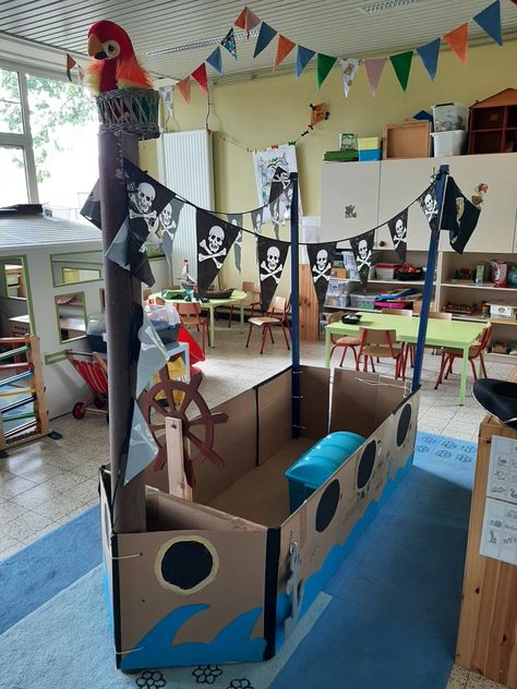 Cardboard Pirate Ship, Pirate Decorations, Pirate Themed Birthday Party, Pirate Activities, Pirate Themed Birthday, Pirate Crafts, Dramatic Play Preschool, Eyfs Activities, Pirate Theme Party