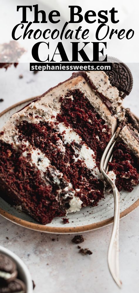 This Oreo cake is absolutely full of Oreos and is the best. It features three super soft chocolate cake layers filled with a whipped Oreo cream cheese filling. It is decorated with Oreo frosting, chocolate drip, and Oreo Cookies. Oreo Cheesecake Chocolate Cake Recipe, Chocolate Cake With Oreo Filling, Oreo Cookie Cake Recipe Simple, Cookies And Cream Filling For Cake, Chocolate Cake With Oreo Frosting, Oreo Chocolate Cake Recipe, Chocolate Cake With Oreos, Oreo Layer Cake, Oreo Chocolate Cake