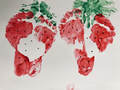 Strawberry Foot Painting 🍓 Strawberry Themed Nursery, Strawberry Toddler Room, Vintage Strawberry Nursery, Strawberry Nursery Theme, Strawberry Nursery, Strawberry Shortcake Nursery, Strawberry Wall Painting, Strawberry Fields Nursery, Strawberry Wall Mural