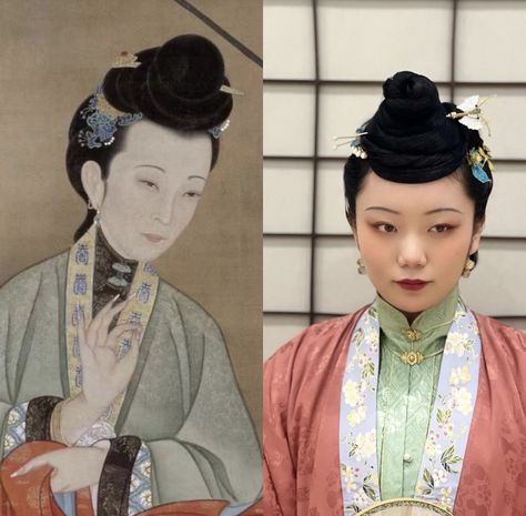 Late Qing Dynasty Fashion, Ming Dynasty Hairstyle, Qing Dynasty Clothing Woman, Qing Dynasty Hair, Dynasty Hairstyles, Historical Chinese Clothing, Qing Dynasty Painting, Ming Dynasty Clothing, Ancient China Clothing