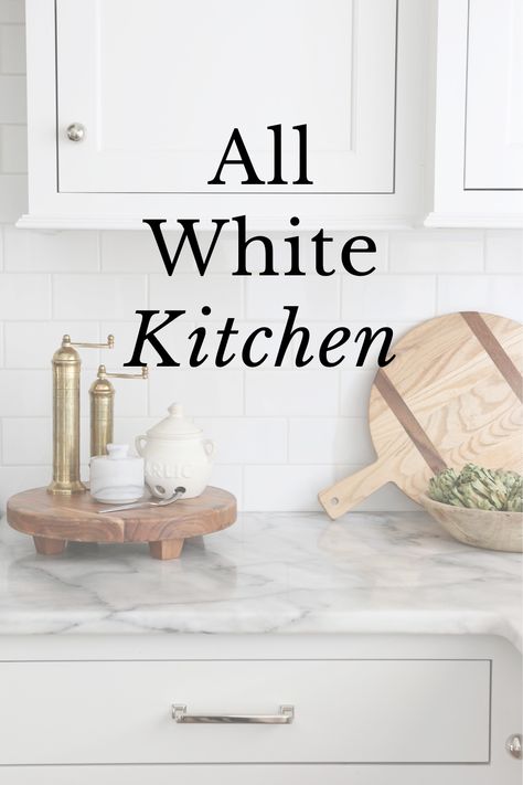 Some people think an all white kitchen is boring but I'm here to tell you it's anything but! Learn how to make simple updates that will keep your kitchen exciting and fresh. Accessories For A White Kitchen, Modern Off White Kitchen, Accessories For White Kitchen, Kitchen Remodel White Counter Tops, Off White Kitchen Countertops, White Kitchen Styling Ideas, How To Decorate An All White Kitchen, Kitchen Counters With White Cabinets, White Walls With White Cabinets