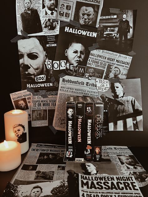 Michael Myers Aesthetic, 90s Horror Aesthetic, Cottage Halloween, Horror Vibes, Goth House, 90s Horror, Cat Cottage, Horror Room, Halloween Themed Birthday Party