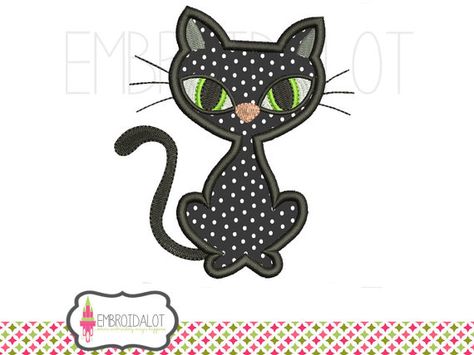 Black cat applique embroidery design. Cute cat applique purrfect for halloween… Cat Applique Designs, Applique Cat, Halloween Applique, Cat Applique, Halloween 4, Halloween Embroidery, Cat Halloween, Applique Embroidery, Applique Embroidery Designs