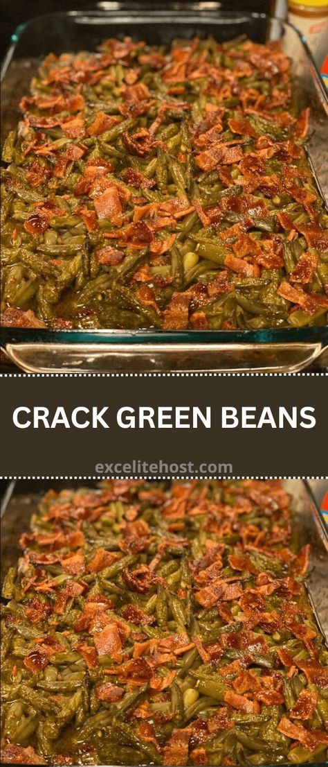 CRACK GREEN BEANS Southern Green Bean Recipes, Canned Green Bean Recipes, Green Bean Side Dish Recipes, Cracked Green Beans, Baked Green Beans, Beans With Bacon, Beans In Crockpot, Green Beans Side Dish, Green Beans With Bacon