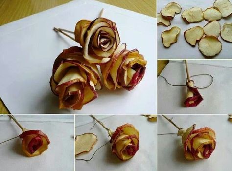 Dried Apple roses Fruit Garnish, Fruit Chip, Apple Craft, Fruit Packaging, Apple Decorations, Dehydrated Fruit, Bento Recipes, Apple Roses, Fruit Decorations