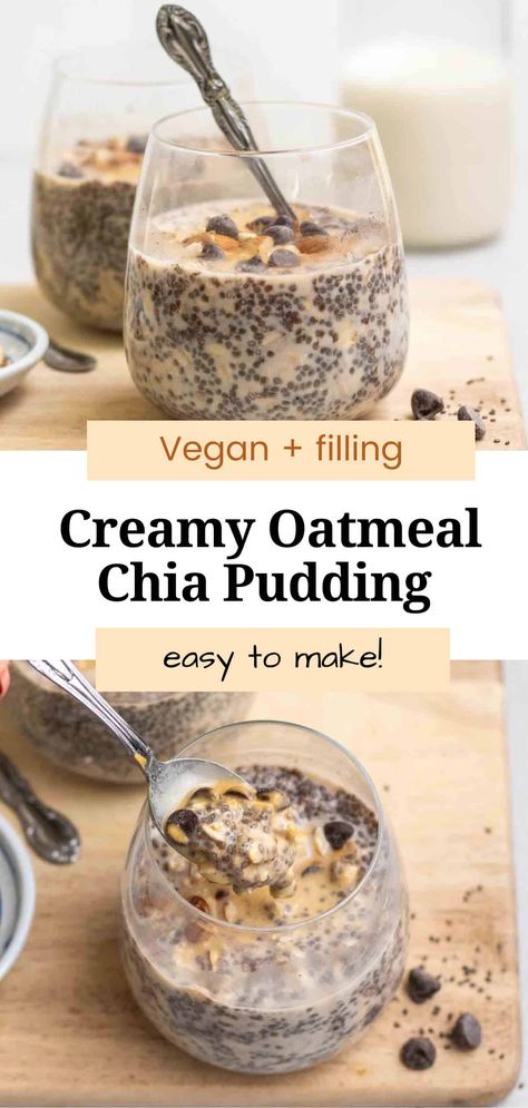 This oatmeal chia pudding is thick, hearty, and incredibly filling! It makes a healthy breakfast or snack loaded with fiber and healthy fats. This recipe is effortless to make and is ready in minutes! Chia Seed Oatmeal Pudding, Oatmeal Pudding Recipe, Easy Vegan Oatmeal, Overnight Chia Oatmeal, Chia Seed Oatmeal, Chia Pudding Recipes Healthy, Overnight Chia Pudding, Chia Pudding Breakfast, Chia Breakfast