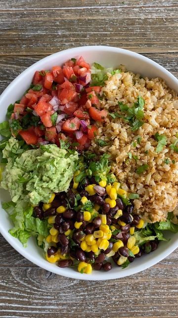 Marlena Kur on Instagram: "Burrito Bowl with roasted cauliflower rice, black bean and corn salsa, fresh pico de gallo and mashed avocado over lettuce. Have you ever tried to roast cauliflower rice before? It’s a great time saver so you can prepare other things while it cooks like this fresh black bean and corn salsa and pico de gallo. Just spread the cauliflower rice out onto a parchment lined sheet pan, drizzle with a little olive and season as desired then bake on 425 F for 12 minutes. I used Roasted Cauliflower Rice, Black Bean And Corn Salsa, Roast Cauliflower, Black Bean And Corn, Corn Salsa, Mashed Avocado, Burrito Bowl, Time Saver, Lunch Snacks