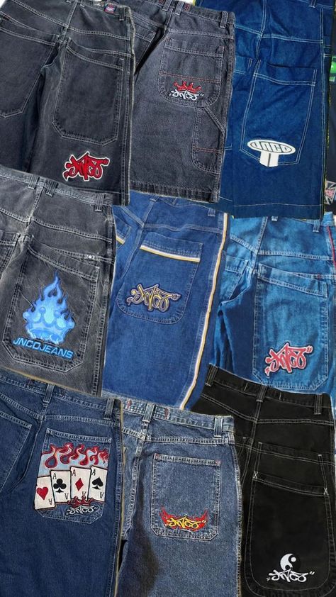 #jnco #sk8 Jncos Outfit, Jnco Jeans The 90s, Jnco Jeans Outfit, Tejano Blue, 2000s Alt Fashion, Swag Clothing, Funky Pants, Jnco Jeans, Trendy Fits