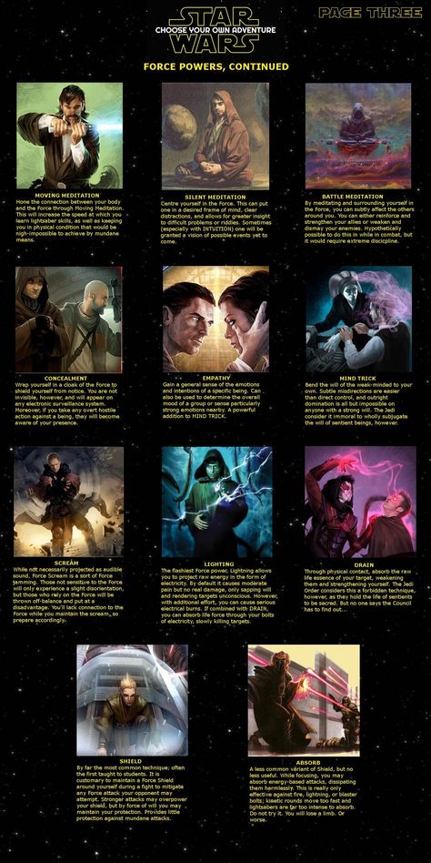 [OC] Star Wars CYOA - Album on Imgur Force Powers, Star Wars Canvas Art, Star Wars Theories, Star Wars Infographic, Star Wars Painting, Star Wars Bb8, Star Wars The Old, Old Republic, Star Wars Droids