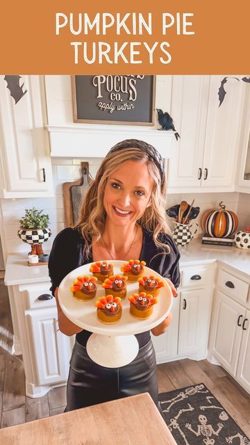 EASY RECIPES/ENTERTAINING: Leanna Laming on Instagram: "Pumpkin Pie Turkeys! 🦃 The cutest Thanksgiving dessert for kids and adults!! Easy to make and easy to eat! Save this post to impress your guests this Thanksgiving!! Ingredients ▢ 1 9-inch pumpkin pie ▢ decorator icing ▢ mini Reese’s Peanut Butter Cups ▢ candy eyeballs ▢ orange Reese’s Pieces (halved) ▢ candy corn Directions: 1. Using a 1.5-inch biscuit cutter or cookie cutter, cut out circles in pumpkin pie. 2. attach a Peanut Butter Cu Individual Pumpkin Pie, Cute Thanksgiving Desserts, Dessert For Kids, Christmas Morning Brunch, Thanksgiving Desserts Kids, Half Baked Harvest Recipes, Fall Fun Food, Candy Eyeballs, Mini Pumpkin Pies