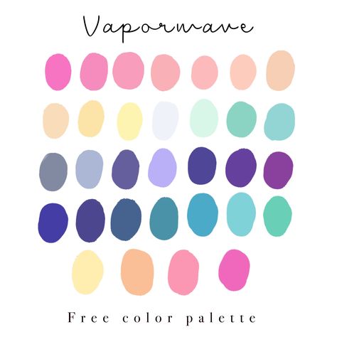 Free color palette based on vaporwave aesthetic Vaporwave Aesthetic Color Palette, Lofi Art Color Palette, Bright Color Interior Design Modern, Kawaii Color Palette Procreate, Vaporwave Colour Palette, Procreate Color Palette Aesthetic, Free Color Palettes, Pantone Color Palette Charts, Vaporwave Palette