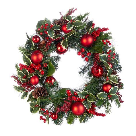 Raz 26" Red Holly and Pine Cones Christmas Wreath | Raz Imports | Raz Christmas | Christmas wreath | Christmas home decor Grave Wreaths, December Love, Red Ball Ornaments, Wreaths Diy Easy, Christmas Home Decorating, Cranberry Christmas, House Trees, Large Christmas Wreath, Church Christmas Decorations