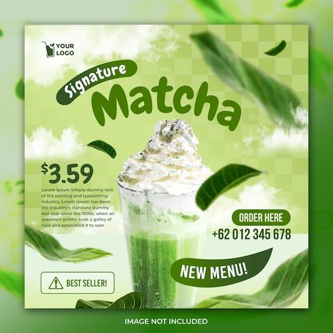 Matcha Poster Design, Matcha Poster, Gif Header, Matcha Drinks, Matcha Brownies, Fast Food Advertising, Restaurant Layout, Graphic Design Posters Layout, Poster Food