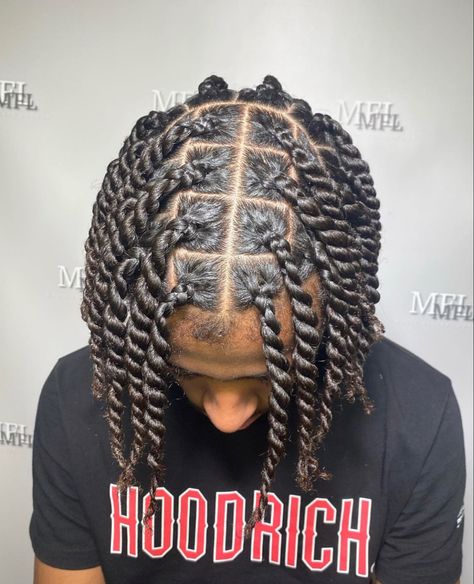 Men’s Hair Twist Styles, Loc 2 Strand Twist Styles Men, Mens Twist Braids, Two Strand Braids Men, Men Twisted Hairstyles, Rope Two Strand Twist, Twist With Beads Men, Single Twist Braids Men, Twisted Hairstyles For Men