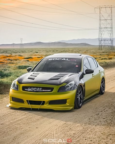 Yellow Infiniti G35 Sedan SoCalG car Infiniti G35 Sedan, G35 Sedan, Car Builds, Slammed Cars, Build Inspiration, Infiniti G37, Car Inspiration, Cars 2, Pretty Cars