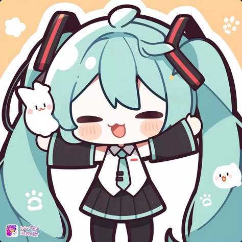 Miku Hatsune Kawaii, Hatsune Miku Chibi, Miku Chibi, Miku Friends, Cute Little Doodles, Miku Art, Miku Hatsune Chibi, Kitty Crafts, Miku Chan