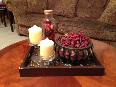 Coffee table decor Potpourri Holder Ideas, Potpourri Decor, Potpurri Decor, Coffee Table Candle Centerpiece, Potpourri Decoration Living Rooms, Diy Coffee Candle, Potpourri Decoration, Center Table Decor, Coffee Table Candles