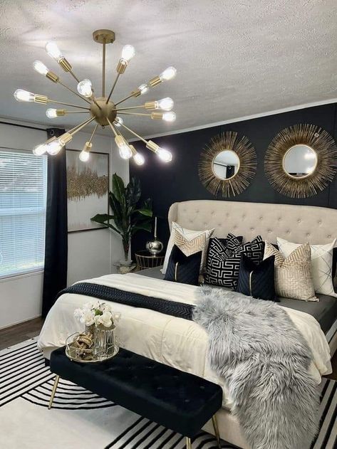 Glam Bedroom Decor, Black Bedroom Decor, Home Decor Cozy, Luxury Room Bedroom, Classy Bedroom, Bedroom Decor For Couples, Cozy Home Decor, Apartment Bedroom Decor, Future Apartment Decor