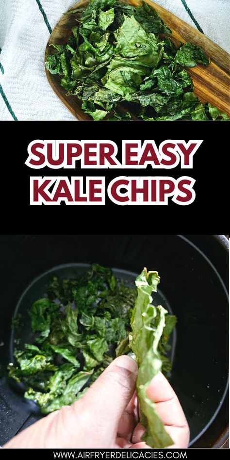 Crispy air fryer kale chips served as a healthy snack or topping for salads and soups. Kale Chips Air Fryer Recipe, Kale Chips Air Fryer, Air Fryer Kale Chips Recipe, Air Fryer Kale, Chips Air Fryer, Kale Chip, Healthy Air Fryer, Best Air Fryers, Healthy Choice