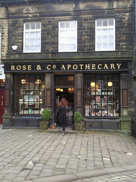 Casing Windows, Historic Storefronts, Apothecary Boutique, Haunted London, Haworth Yorkshire, Storefront Signage, Retail Facade, Victorian Village, Shop Facade