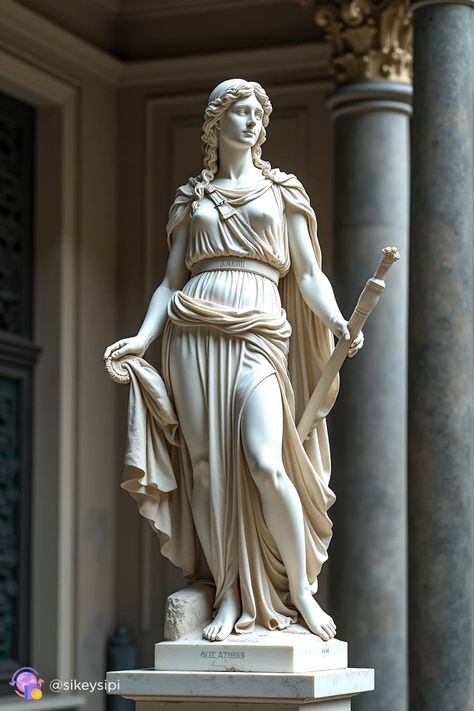 Athena Goddess Sculpture, Yunani Art, Hestia Statue, Goddesses Statues, Mythology Statues, Statue Of Athena, Greece Goddess, Athena Costume, Athena Statue