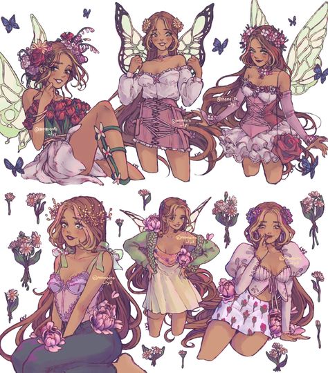 ⚜ Lys 🦋 commissions re opening soon on Twitter: "Winx Club Flora’s outfits design: complete 🌸💐✨… " Art Therapist, Fairy Artwork, Fairy Art, Cute Art Styles, Love Drawings, Freelance Illustrator, Winx Club, Character Outfits, Magical Girl